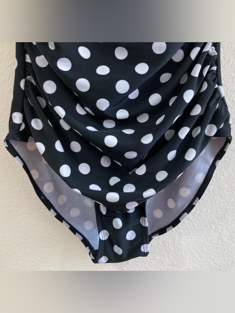 Black and White Halter Tie Polka Dot One-Piece Swimsuit Size S - Picture 5 of 13